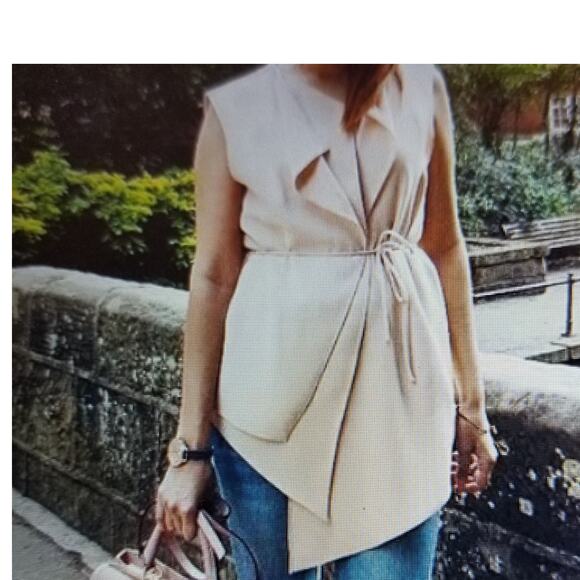 ZARA Vest Woman's Asymmetric Beige Tie Waist Closure Draped Front Layer Size S - Picture 7 of 14